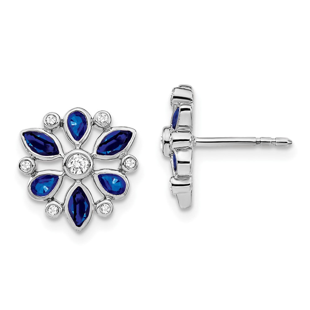 14k White Gold Sapphire and Diamond Post Earrings (2.5 grams)