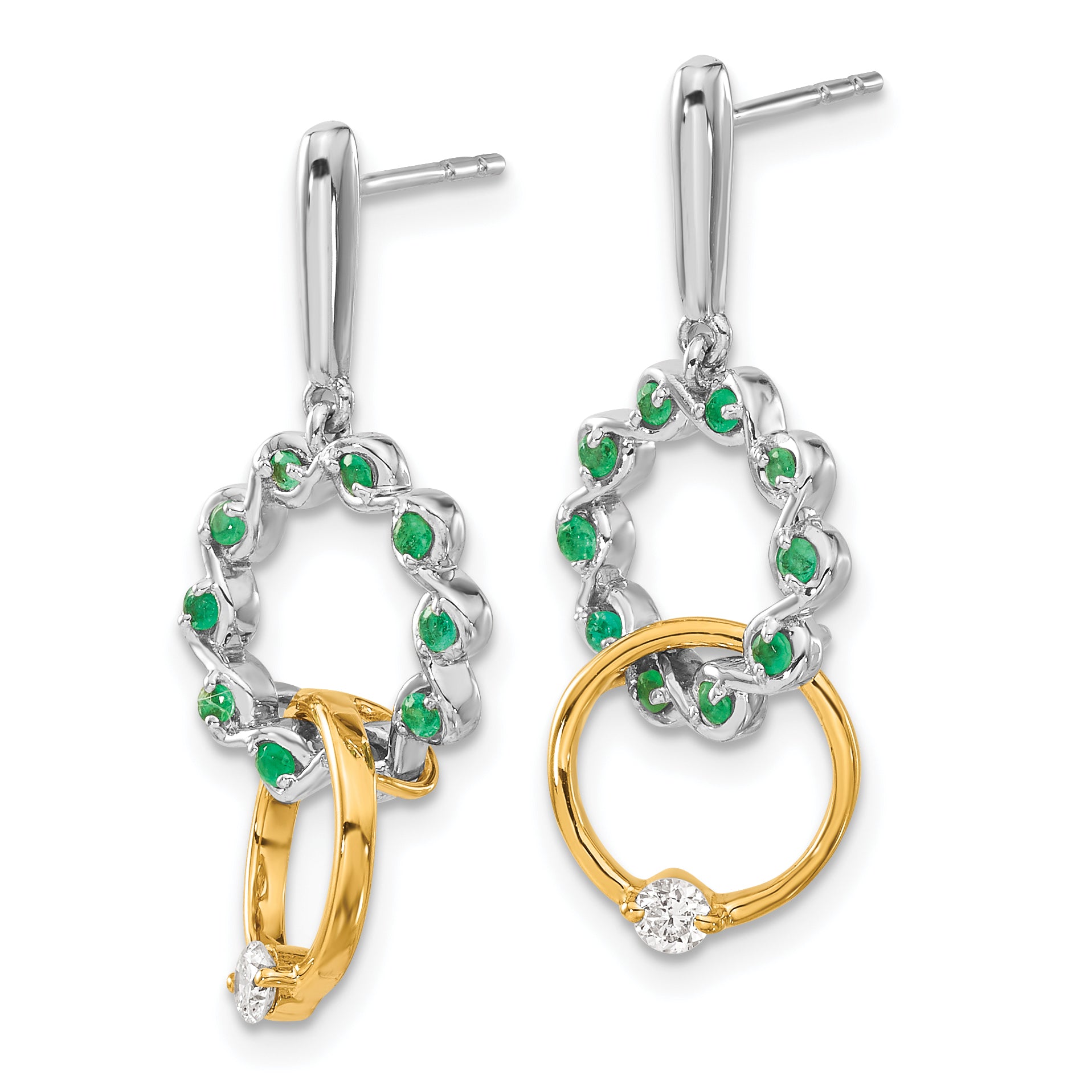 14k Two-tone Emerald and Diamond Earrings (3.45 grams)