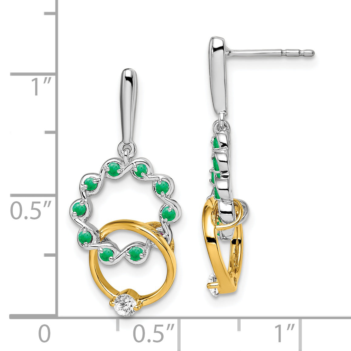 14k Two-tone Emerald and Diamond Earrings (3.45 grams)