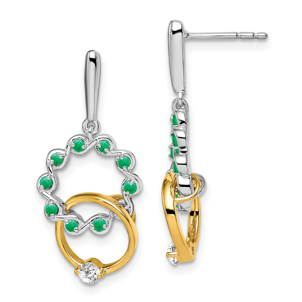 14k Two-tone Emerald and Diamond Earrings (3.45 grams)