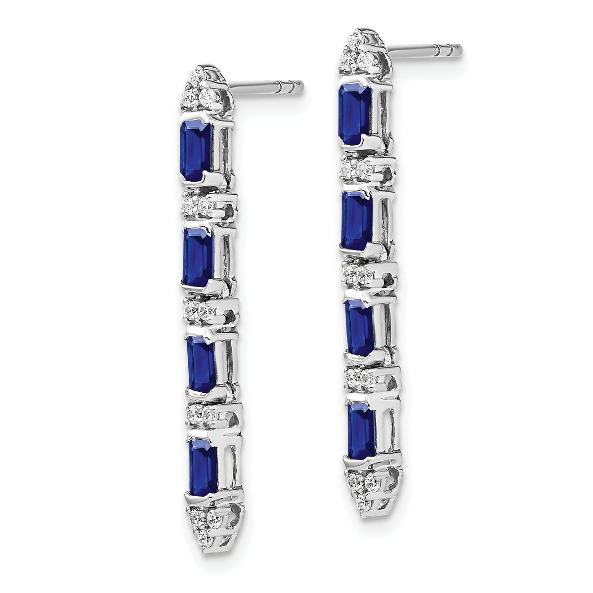 14k White Gold Sapphire and Diamond 4-stone Dangle Earrings (2.95 grams)