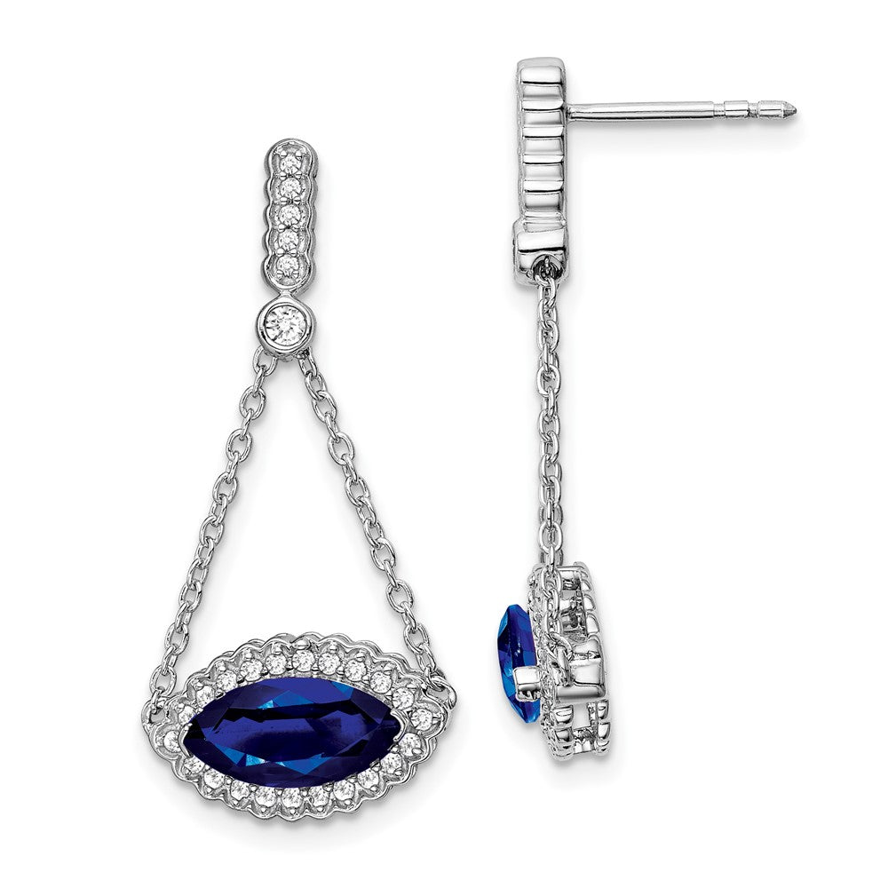 14k White Gold Marquise Created Sapphire and Diamond Earrings (3.55 grams)