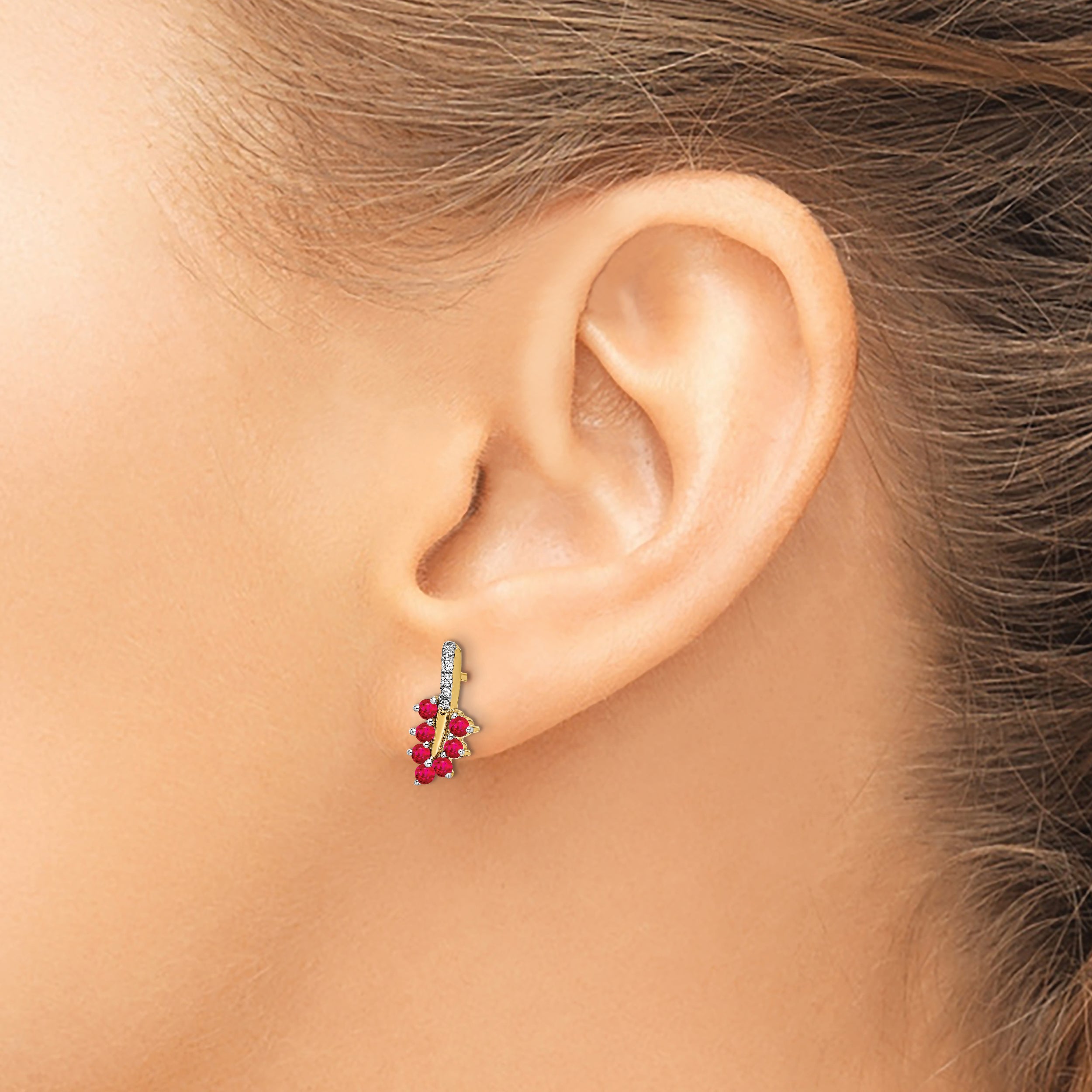 14k Ruby and Diamond Leaf Earrings (1.6 grams)