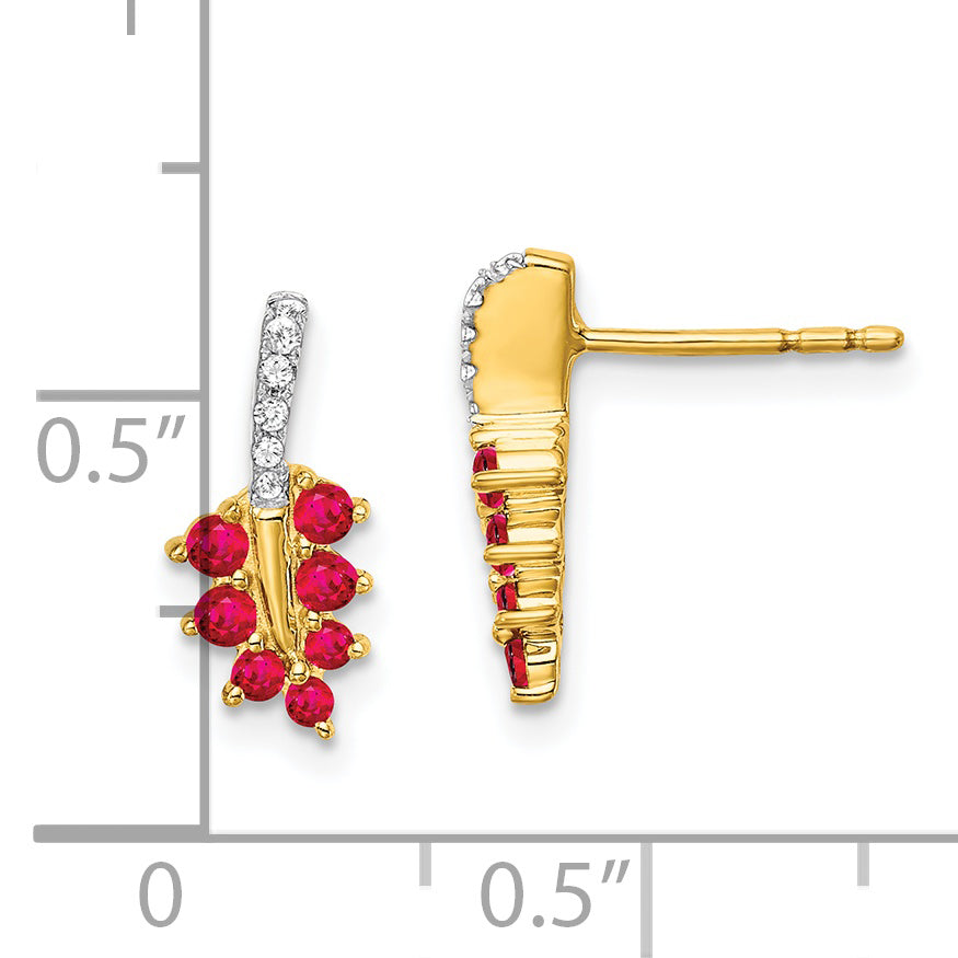 14k Ruby and Diamond Leaf Earrings (1.6 grams)