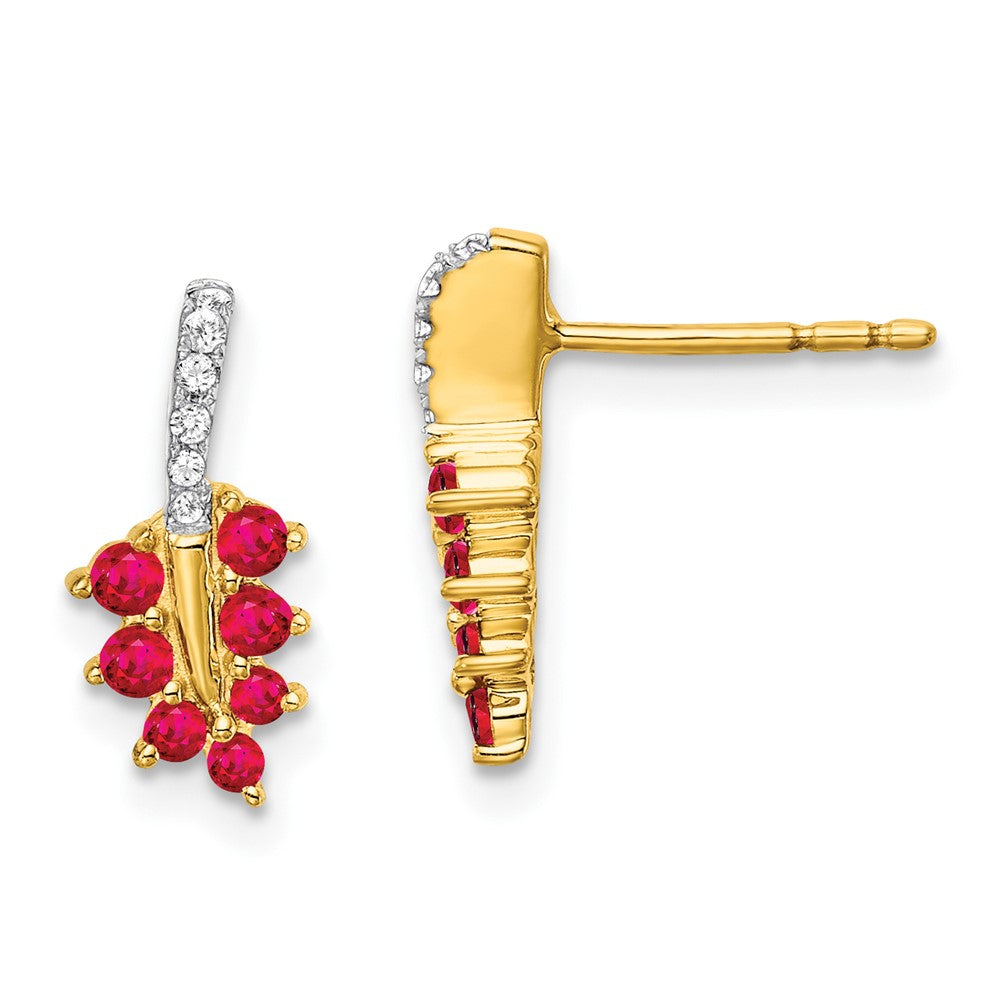 14k Ruby and Diamond Leaf Earrings (1.6 grams)