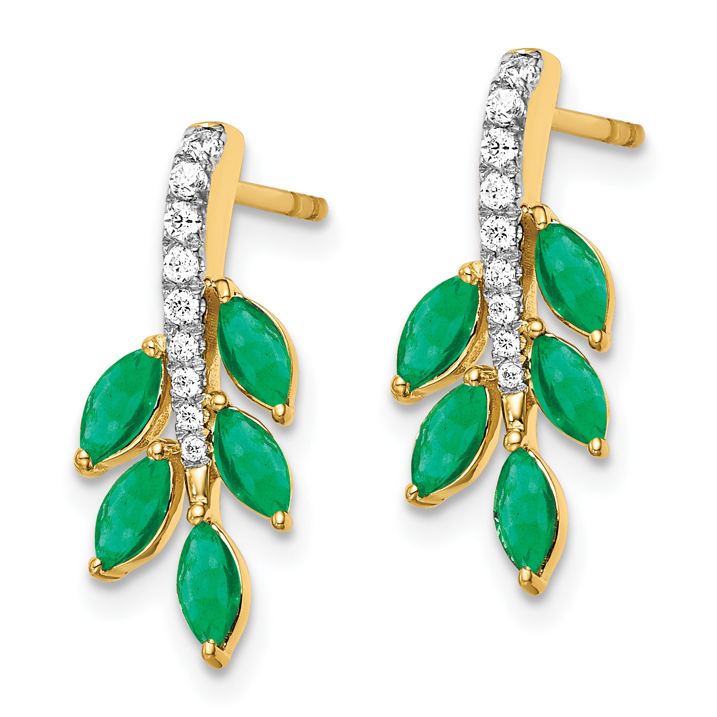 14k Emerald and Diamond Leaf Earrings (1.7 grams)