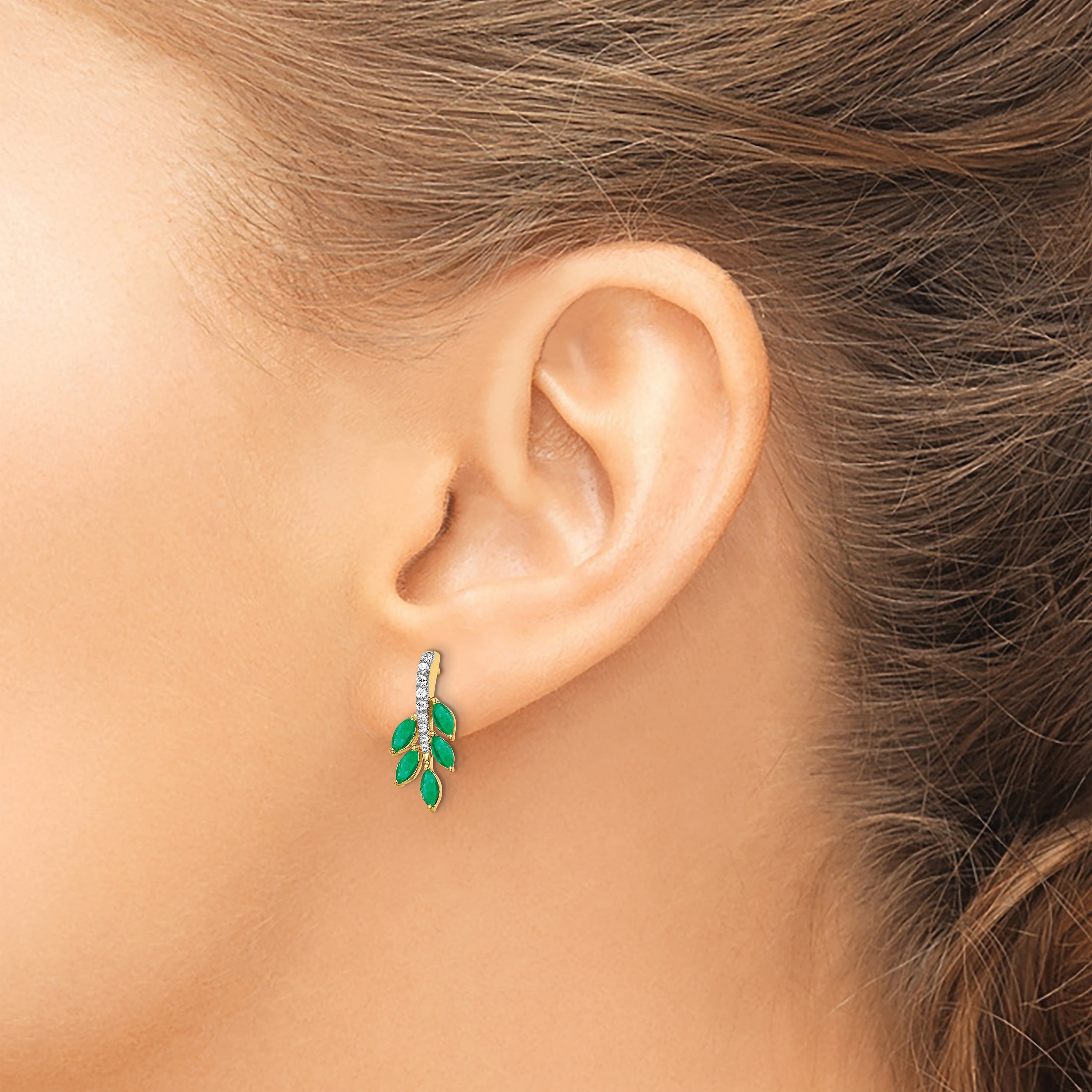 14k Emerald and Diamond Leaf Earrings (1.7 grams)