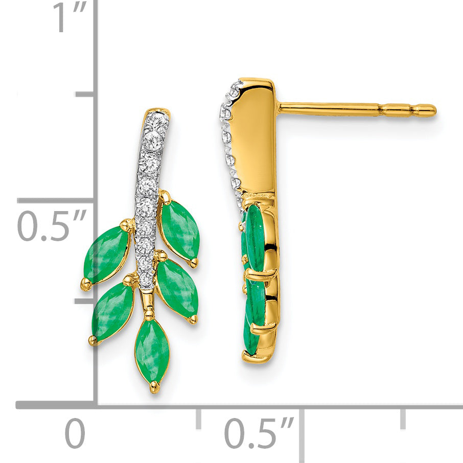 14k Emerald and Diamond Leaf Earrings (1.7 grams)