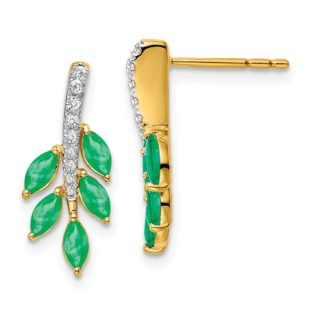 14k Emerald and Diamond Leaf Earrings (1.7 grams)