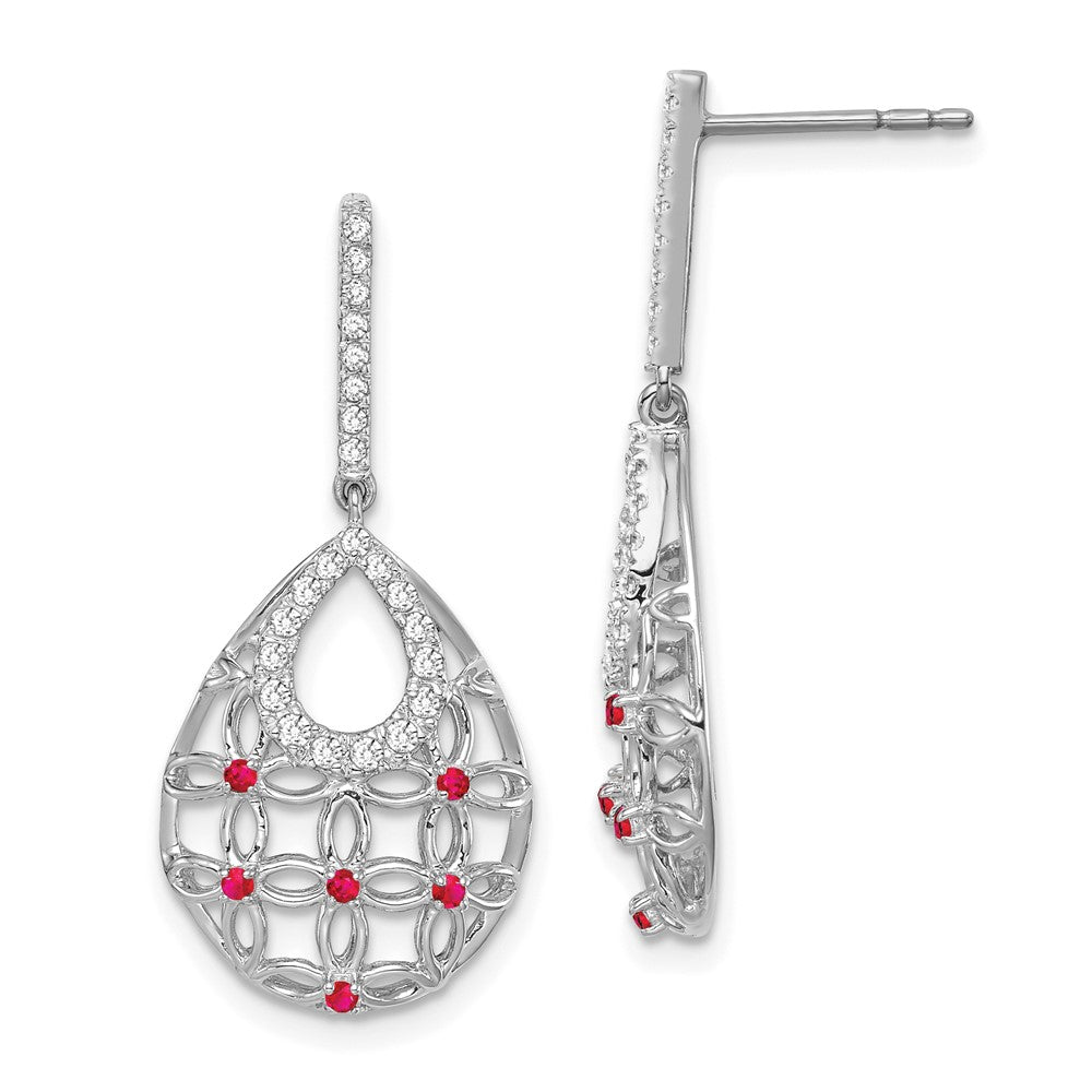 14k White Gold Ruby and Diamond Dangle Earrings (3.6 grams)