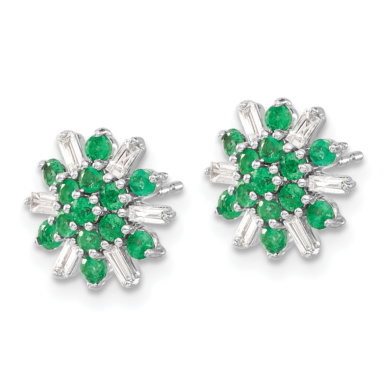 14k White Gold Emerald and Diamond Earrings (1.7 grams)