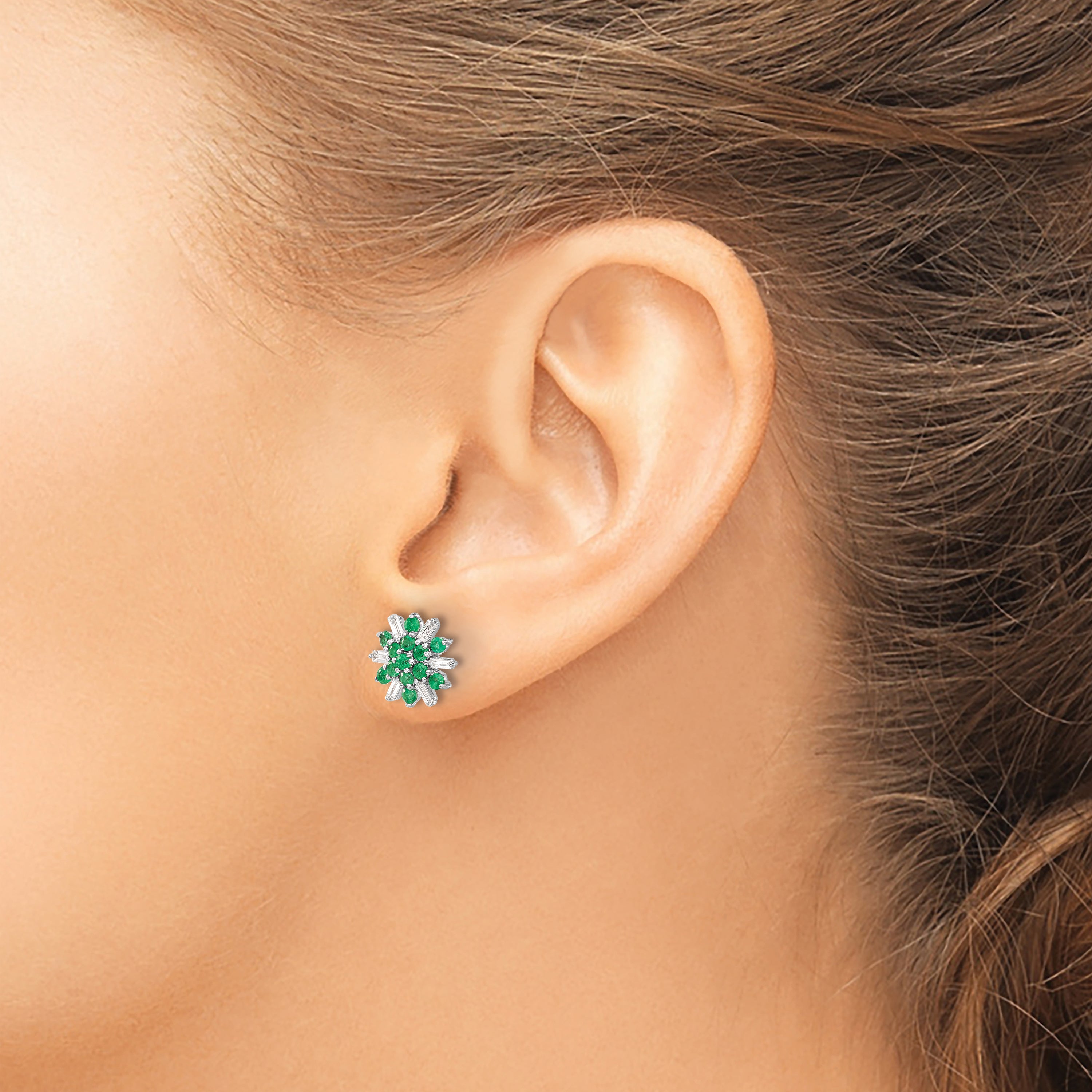 14k White Gold Emerald and Diamond Earrings (1.7 grams)