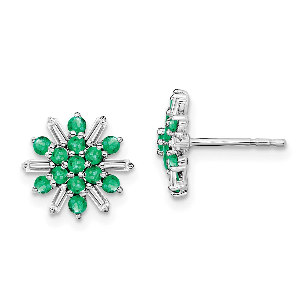 14k White Gold Emerald and Diamond Earrings (1.7 grams)