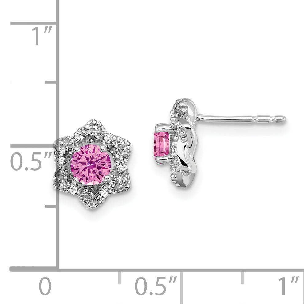 14k White Gold Created Pink Sapphire and Diamond Post Earrings (1.85 grams)