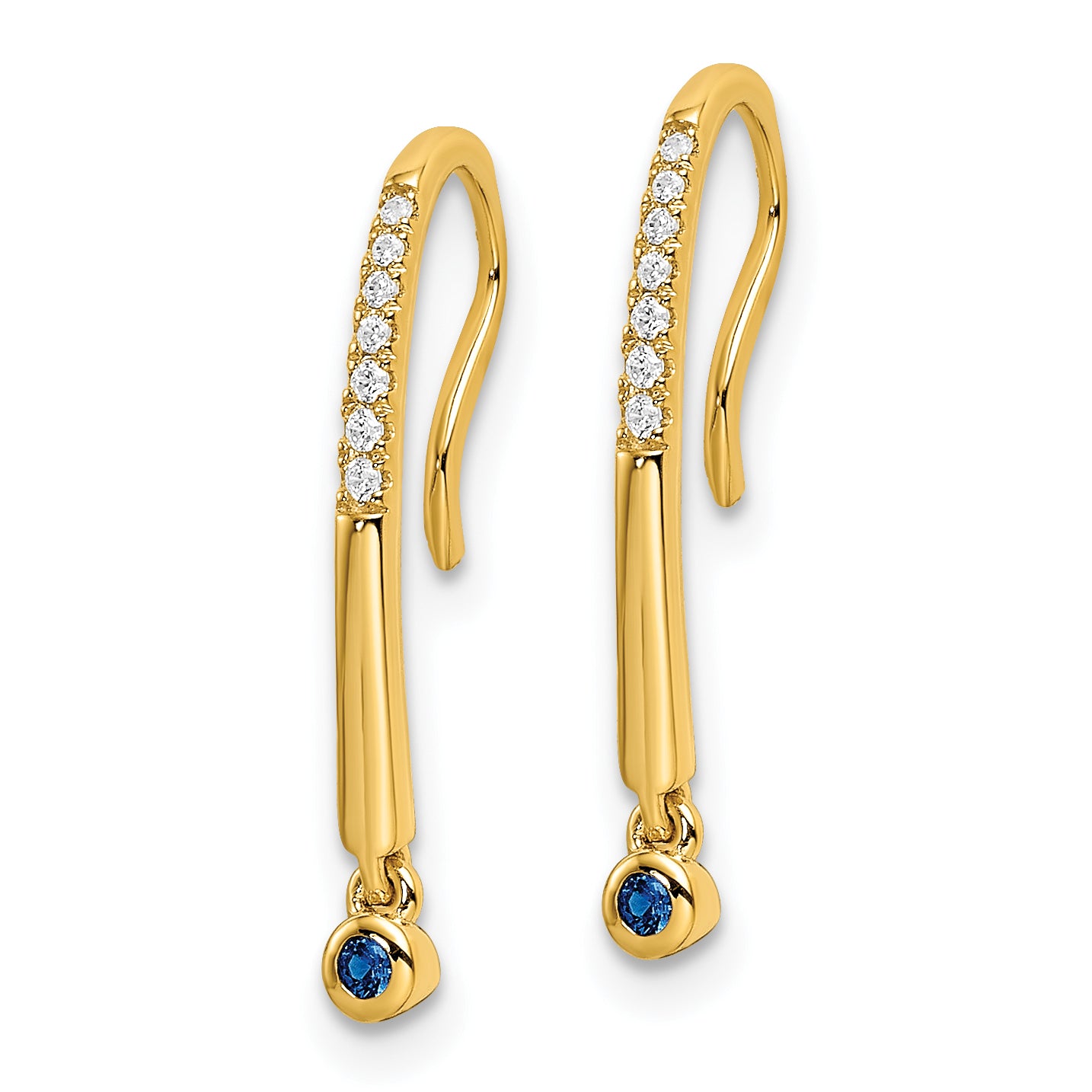 14k Polished Diamond and Sapphire Drop Wire Earrings (1.05 grams)