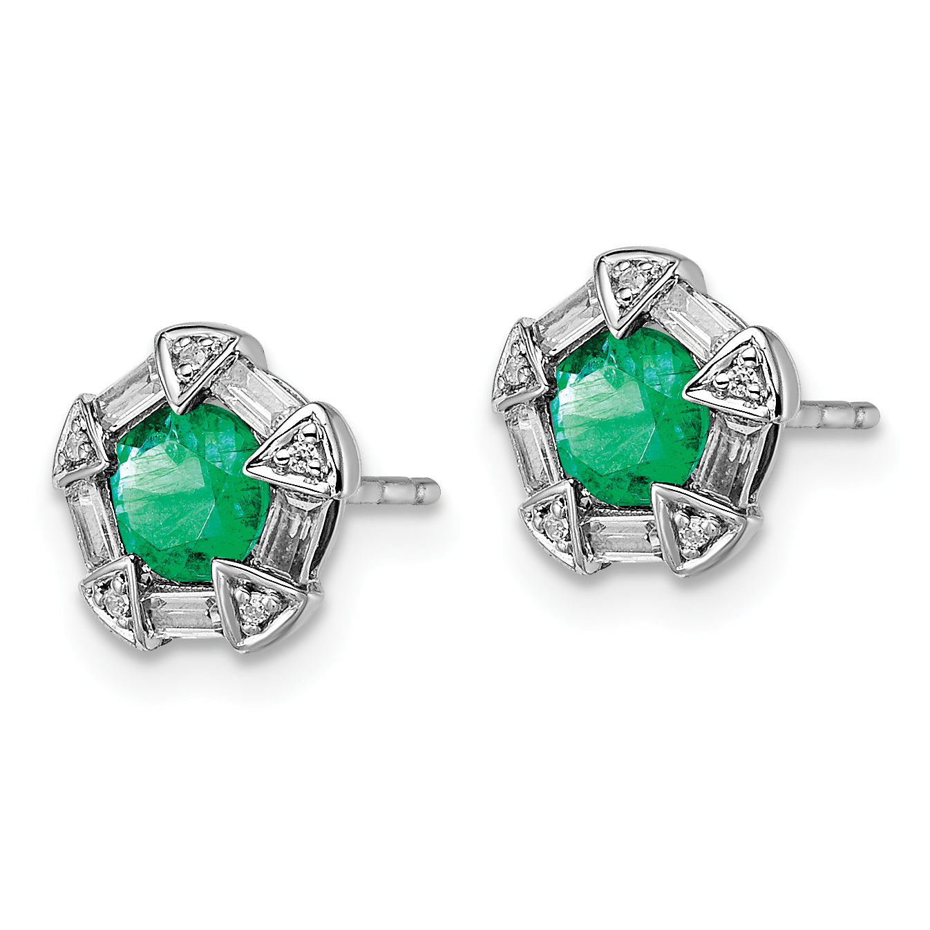 14k White Gold Emerald and Diamond Post Earrings (1.9 grams)