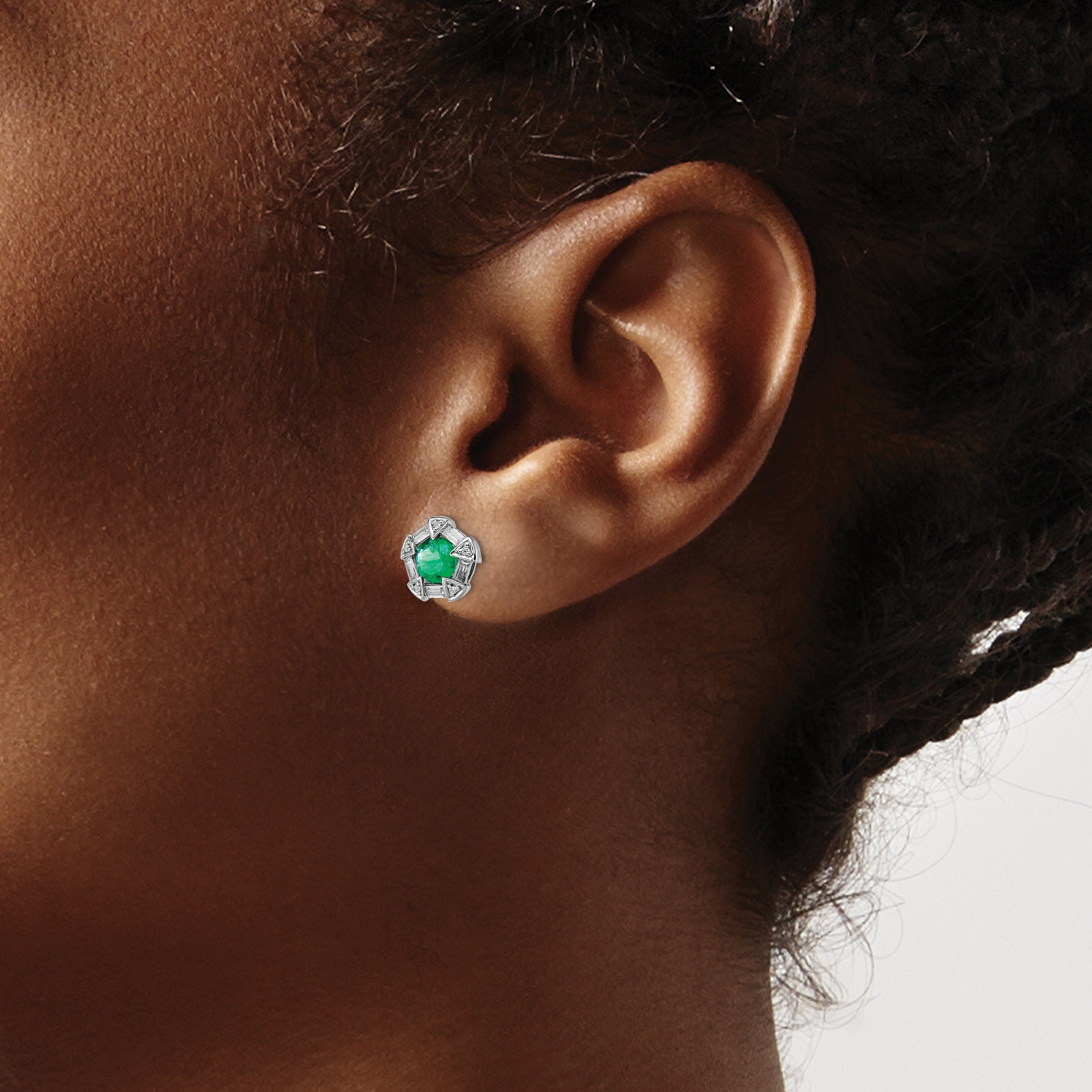 14k White Gold Emerald and Diamond Post Earrings (1.9 grams)