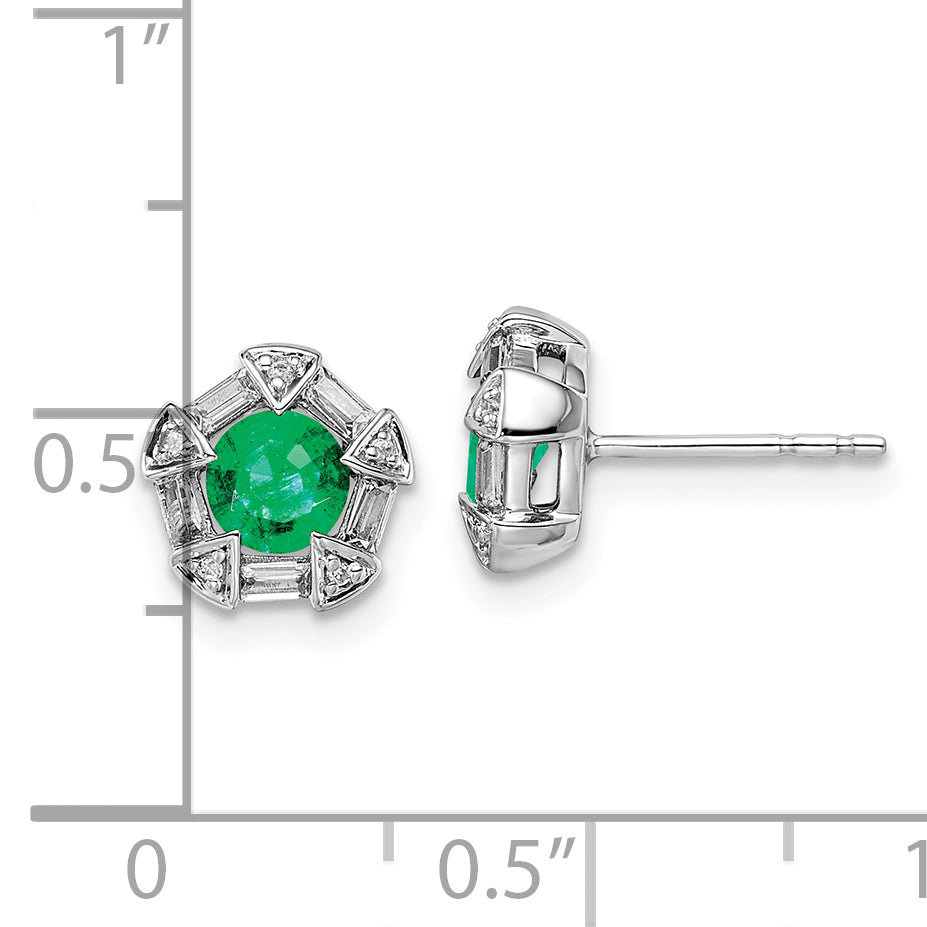 14k White Gold Emerald and Diamond Post Earrings (1.9 grams)