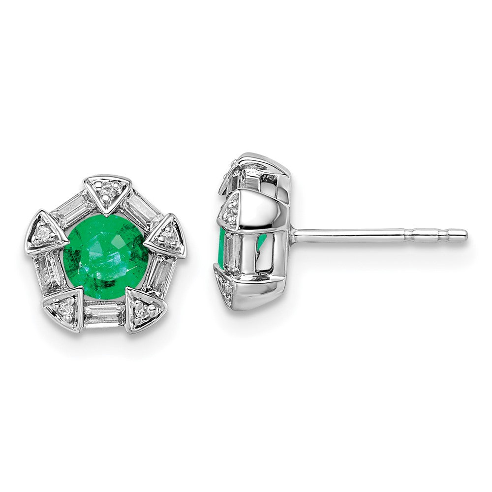 14k White Gold Emerald and Diamond Post Earrings (1.9 grams)