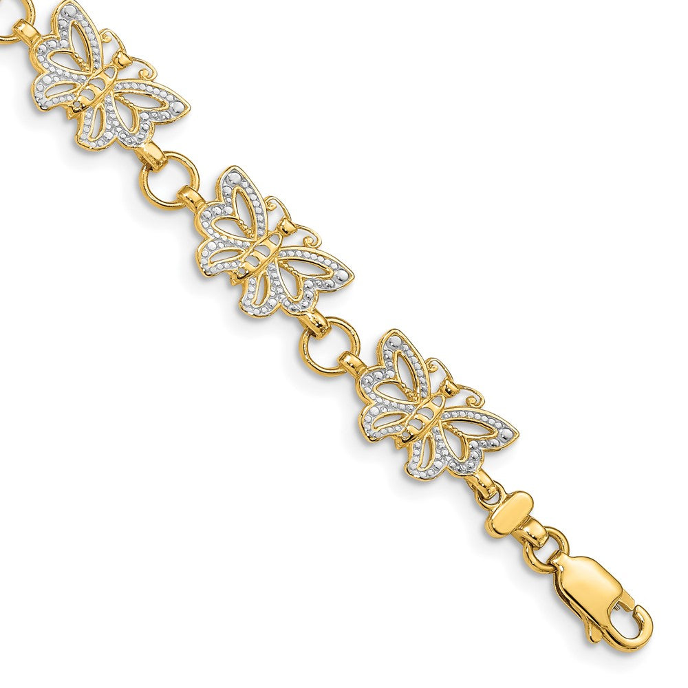 14k with White Rhodium Butterfly 7 inch Bracelet (6.13 grams)