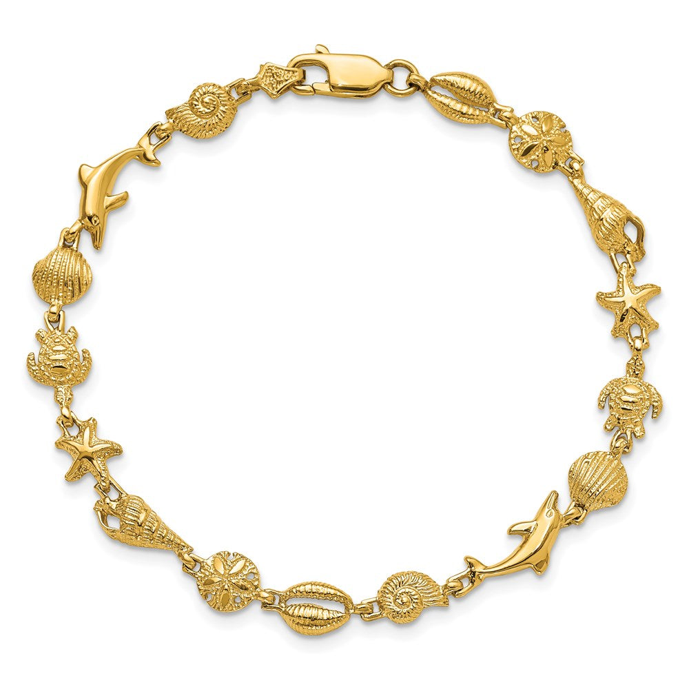 14k Yellow Gold 12 mm Seashell Theme Bracelet (9.43 grams)