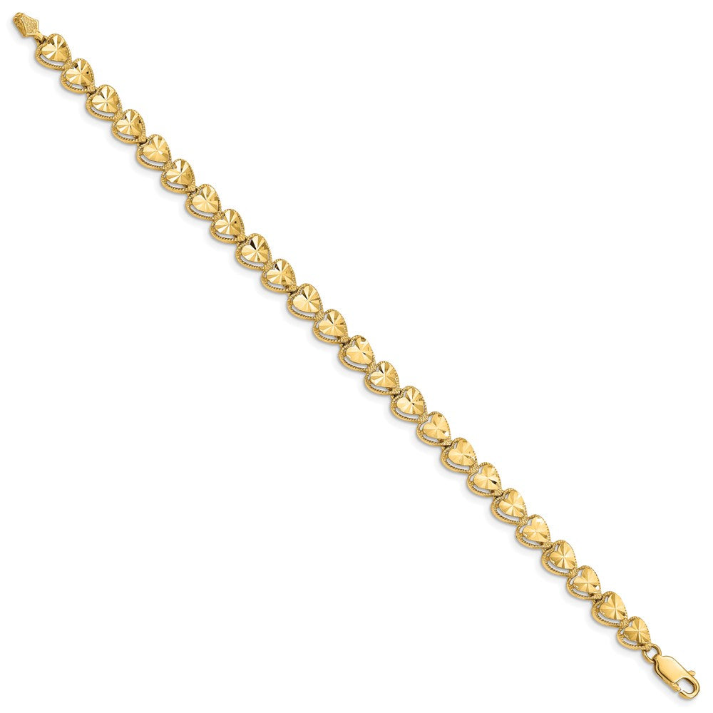 14k Yellow Gold Diamond Cut Heart Bracelet (7.62 grams)