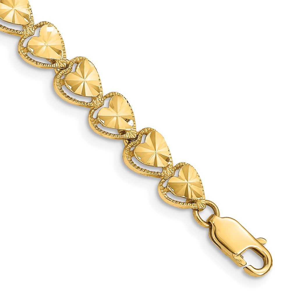 14k Yellow Gold Diamond Cut Heart Bracelet (7.62 grams)