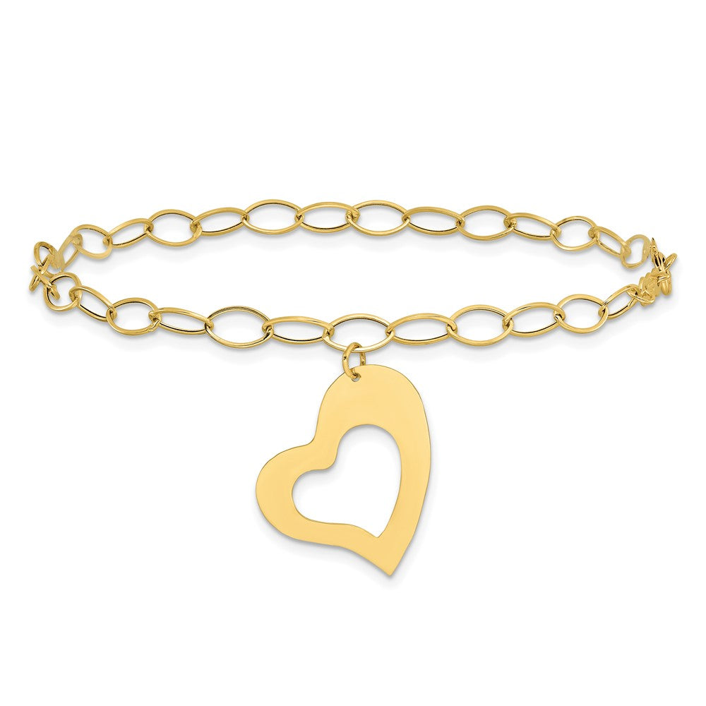 14k Yellow Gold 17 mm Oval Link Open Chain with Heart Bracelet (1.02 grams)