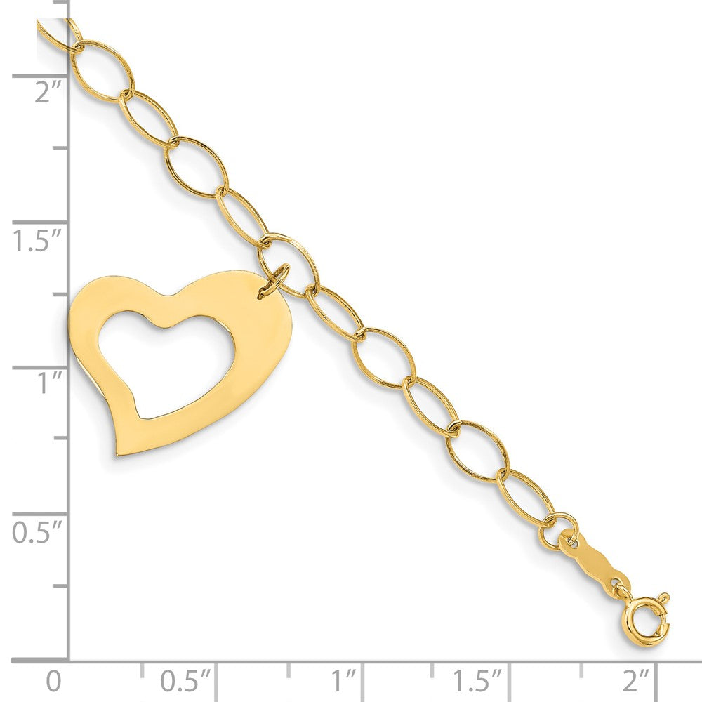 14k Yellow Gold 17 mm Oval Link Open Chain with Heart Bracelet (1.02 grams)