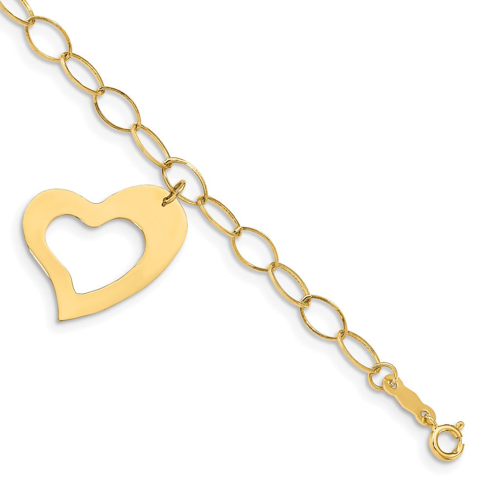 14k Yellow Gold 17 mm Oval Link Open Chain with Heart Bracelet (1.02 grams)