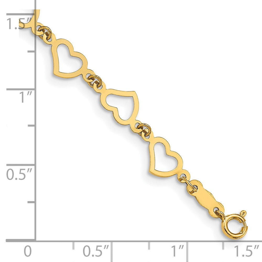 14K Polished Flat Open Hearts 7.5 inch Bracelet (1.79 grams)