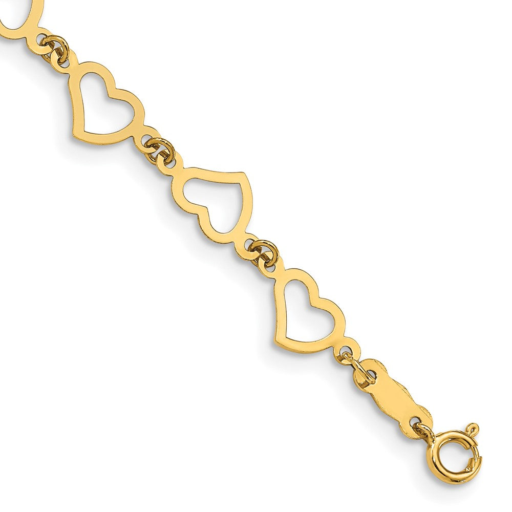 14K Polished Flat Open Hearts 6 inch Childs Bracelet (1.34 grams)