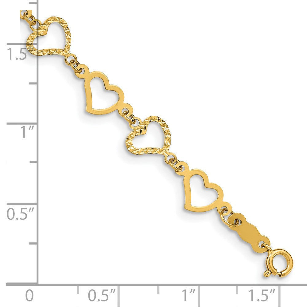14K Flat Diamond -cut and Polished Open Hearts 7.25 inch Bracelet (1.45 grams)
