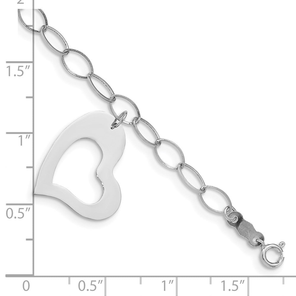 14k White Gold 4 mm Polished Dangle Heart Bracelet (1.05 grams)