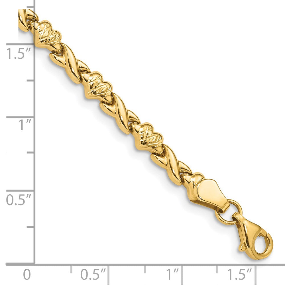 14k Yellow Gold 5 mm Polished D/C Heart in Bracelet (3.96 grams)