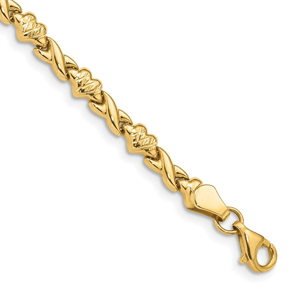 14k Yellow Gold 5 mm Polished D/C Heart in Bracelet (3.96 grams)