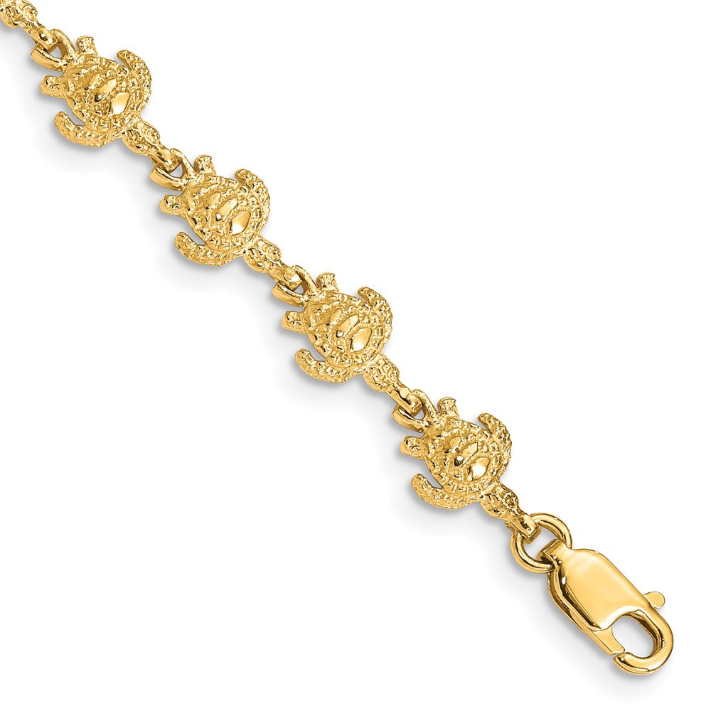 14k Yellow Gold 7 mm  Polished and Textured Turtle Bracelet