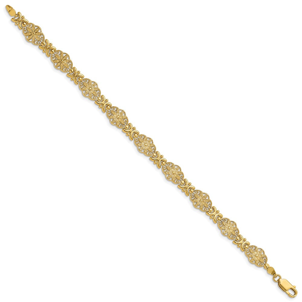 14k Yellow Gold 9 mm Fancy Floral Link Bracelet (6.84 grams)