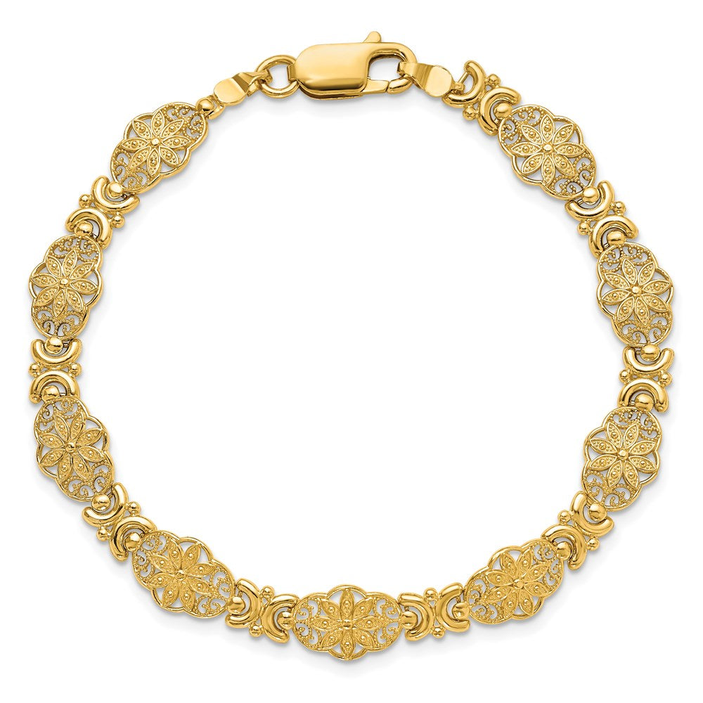 14k Yellow Gold 9 mm Fancy Floral Link Bracelet (6.84 grams)