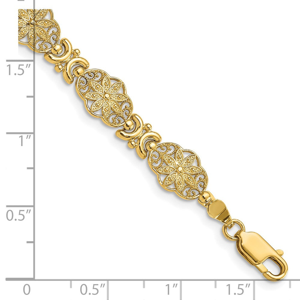 14k Yellow Gold 9 mm Fancy Floral Link Bracelet (6.84 grams)