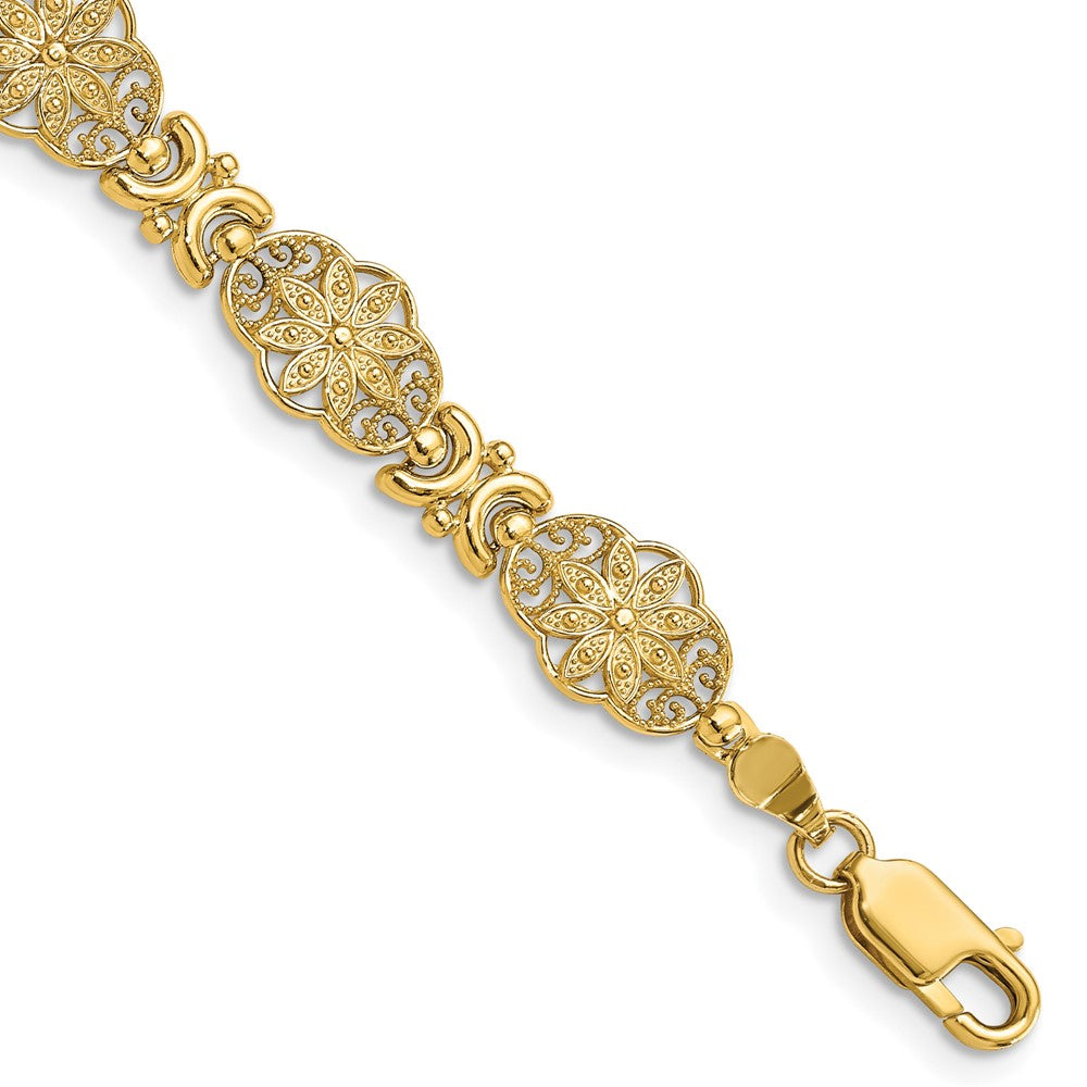 14k Yellow Gold 9 mm Fancy Floral Link Bracelet (6.84 grams)