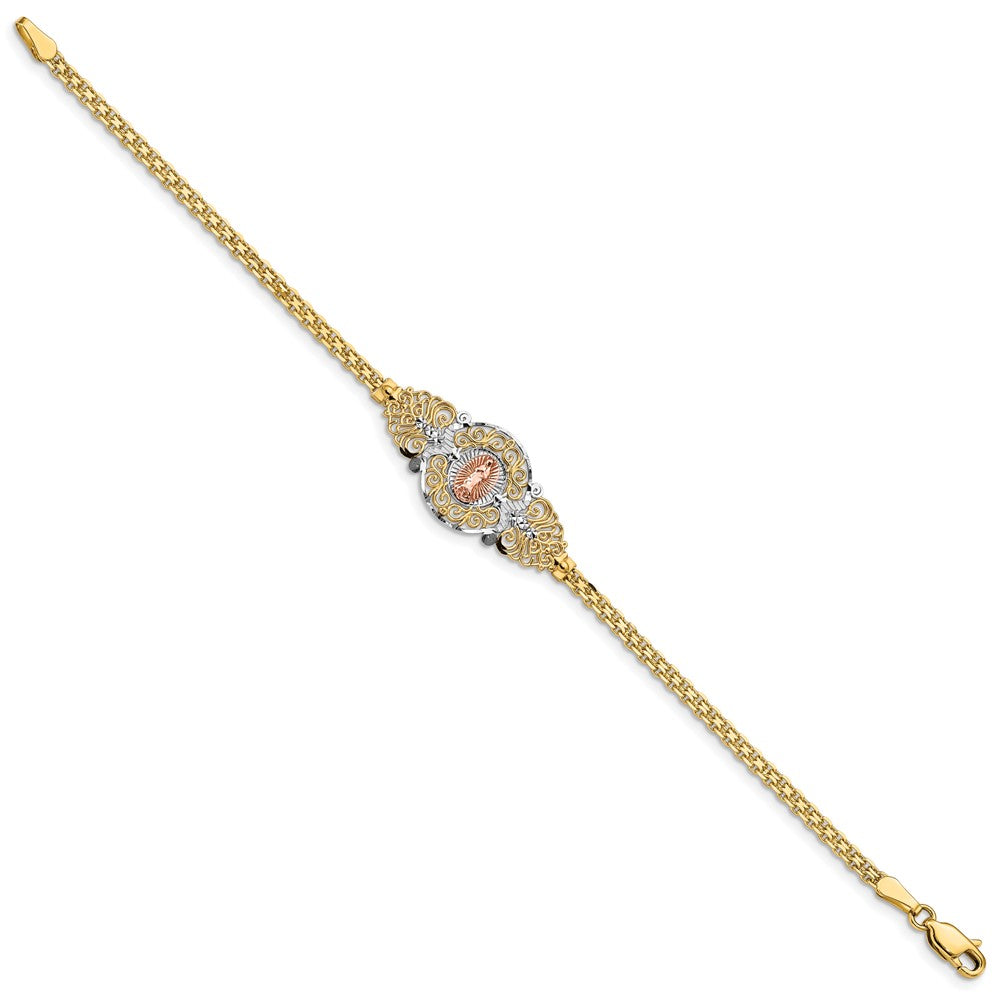 14k Two-tone 3 mm  Our Lady of Guadalupe Bracelet