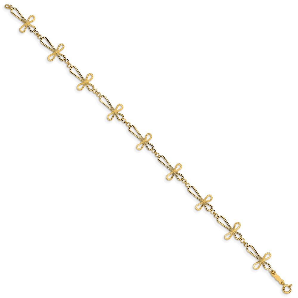 14k Yellow Gold 11 mm Diamond Cut Open Cross Bracelet