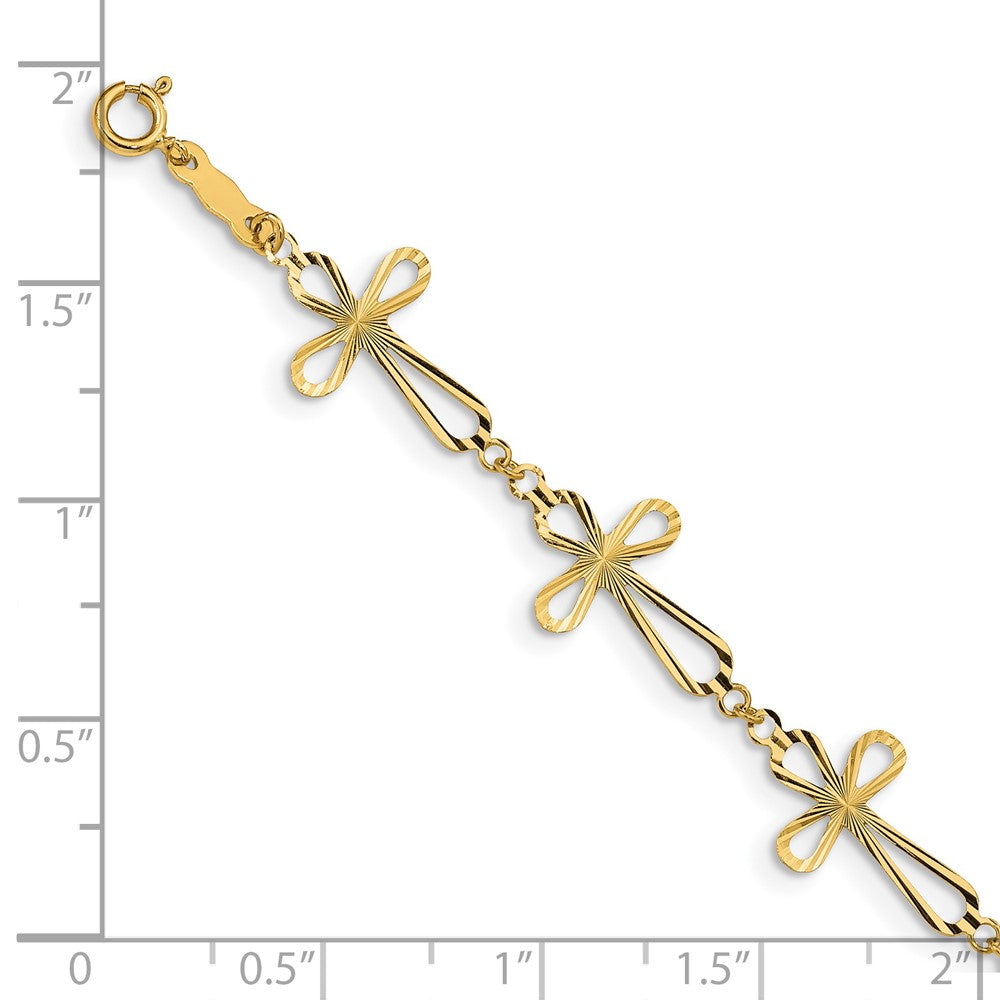 14k Yellow Gold 11 mm Diamond Cut Open Cross Bracelet (1.39 grams)