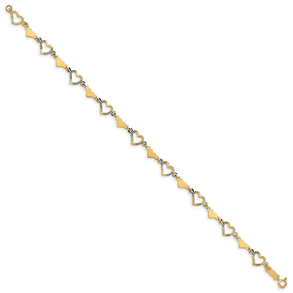 14k Yellow Gold 6 mm Polished Diamond-cut Open & Stamp Heart Bracelet