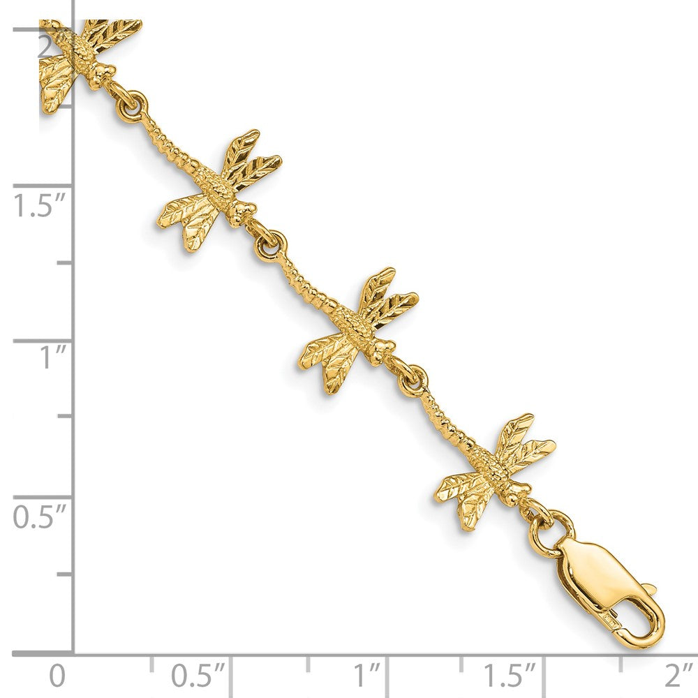 14k Yellow Gold 10 mm Polished and Textured Dragonfly inch Bracelet