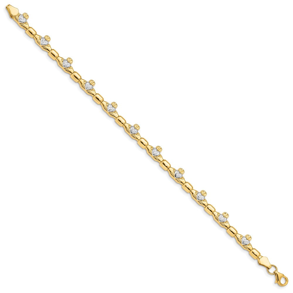 14k Yellow & Rhodium 6 mm  D/C Claddagh Polished Link Bracelet
