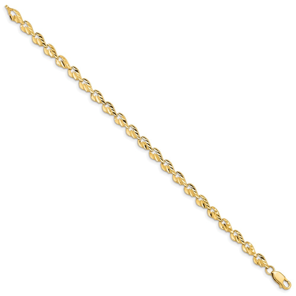 14k Yellow Gold 4.75 mm Polished Diamond-cut Leaf inch Bracelet