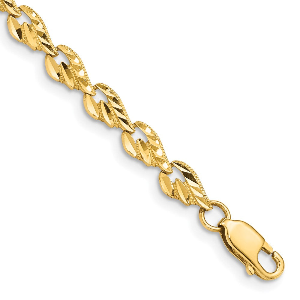 14k Yellow Gold 4.75 mm Polished Diamond-cut Leaf inch Bracelet