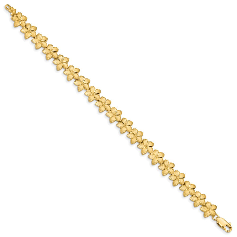 14k Yellow Gold 10 mm Brushed & D/C Plumeria Bracelet (8 grams)